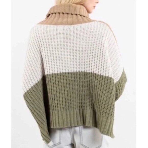 POL Sweater Ivory Green Tan Colorblock Chunky Knit size M - Picture 3 of 14